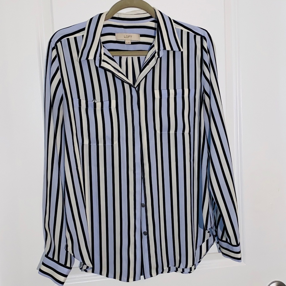 LOFT Striped Utility Button Down Blouse